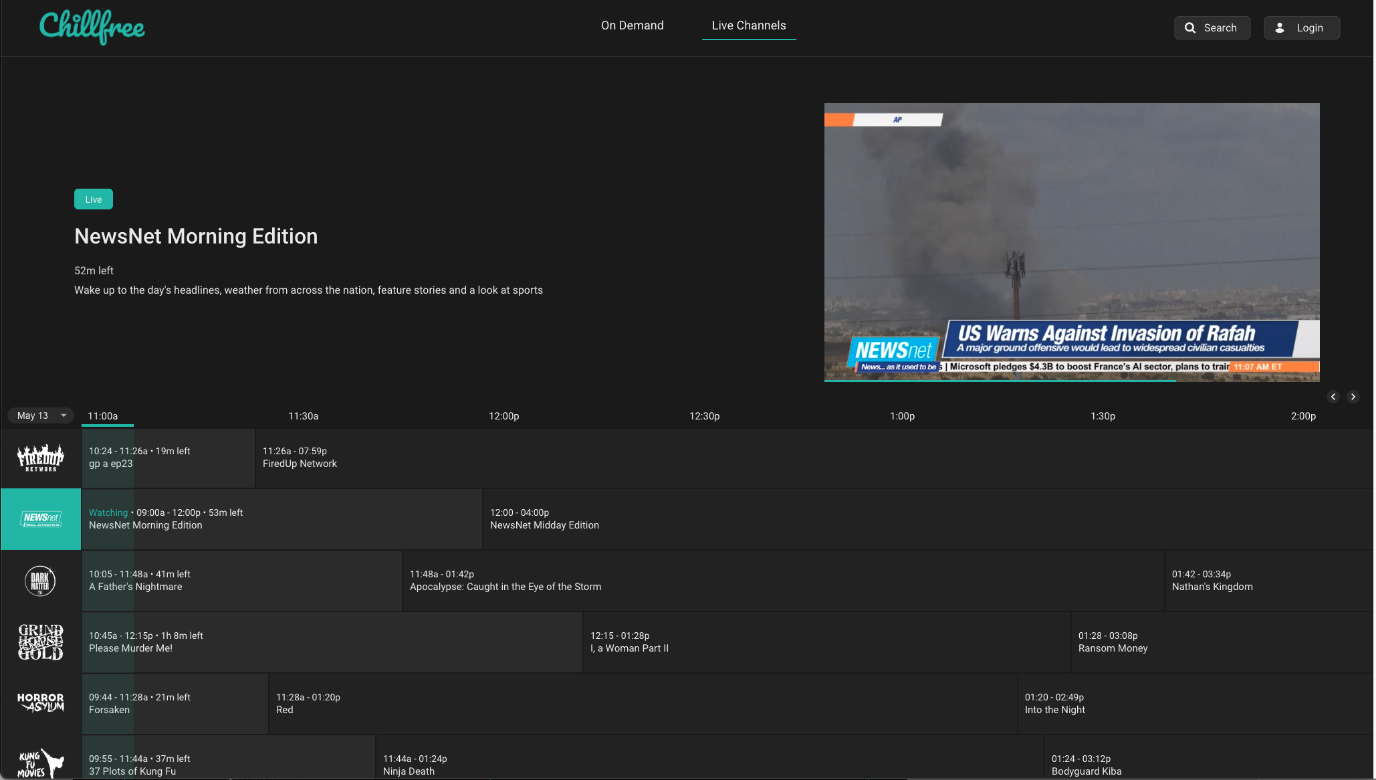 Live TV Page Screenshot